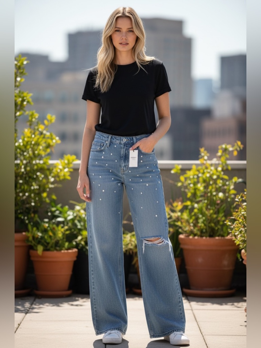 Forever 21 Premium Light Blue High Waist Wide Leg Denim Jeans | NWT